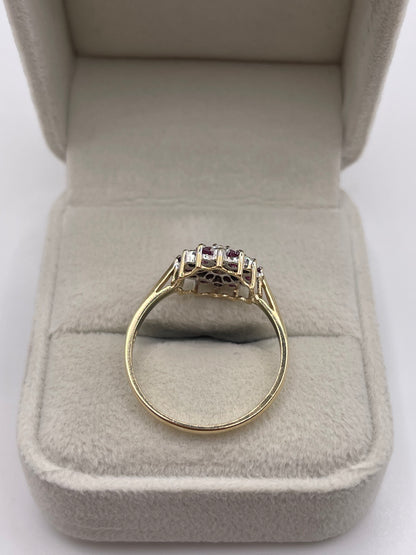 9ct gold ruby and diamond cluster ring