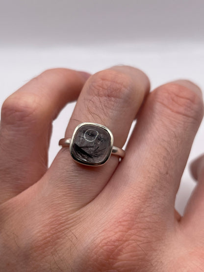 Silver rutile quartz ring