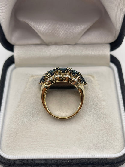 9ct gold sapphire and diamond cluster ring