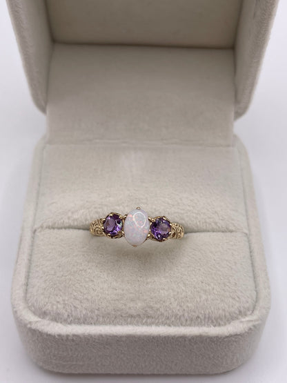 9ct gold opal and amethyst ring