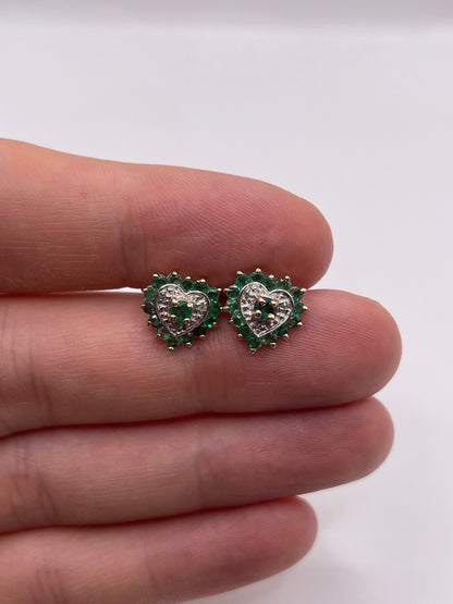 9ct gold emerald and diamond heart earrings