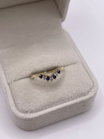 9ct gold sapphire and diamond wishbone ring