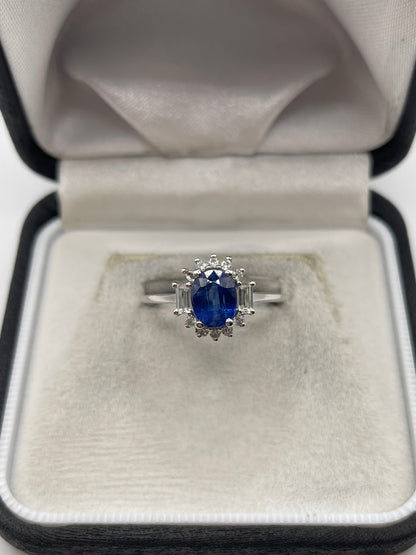 9ct white gold kyanite and zircon ring