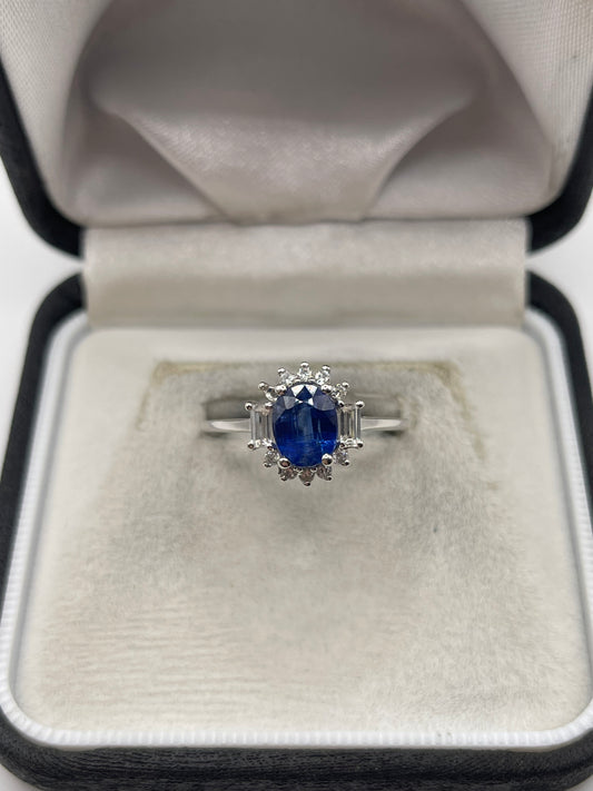 9ct white gold kyanite and zircon ring