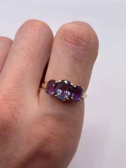 9ct gold iolite and amethyst ring