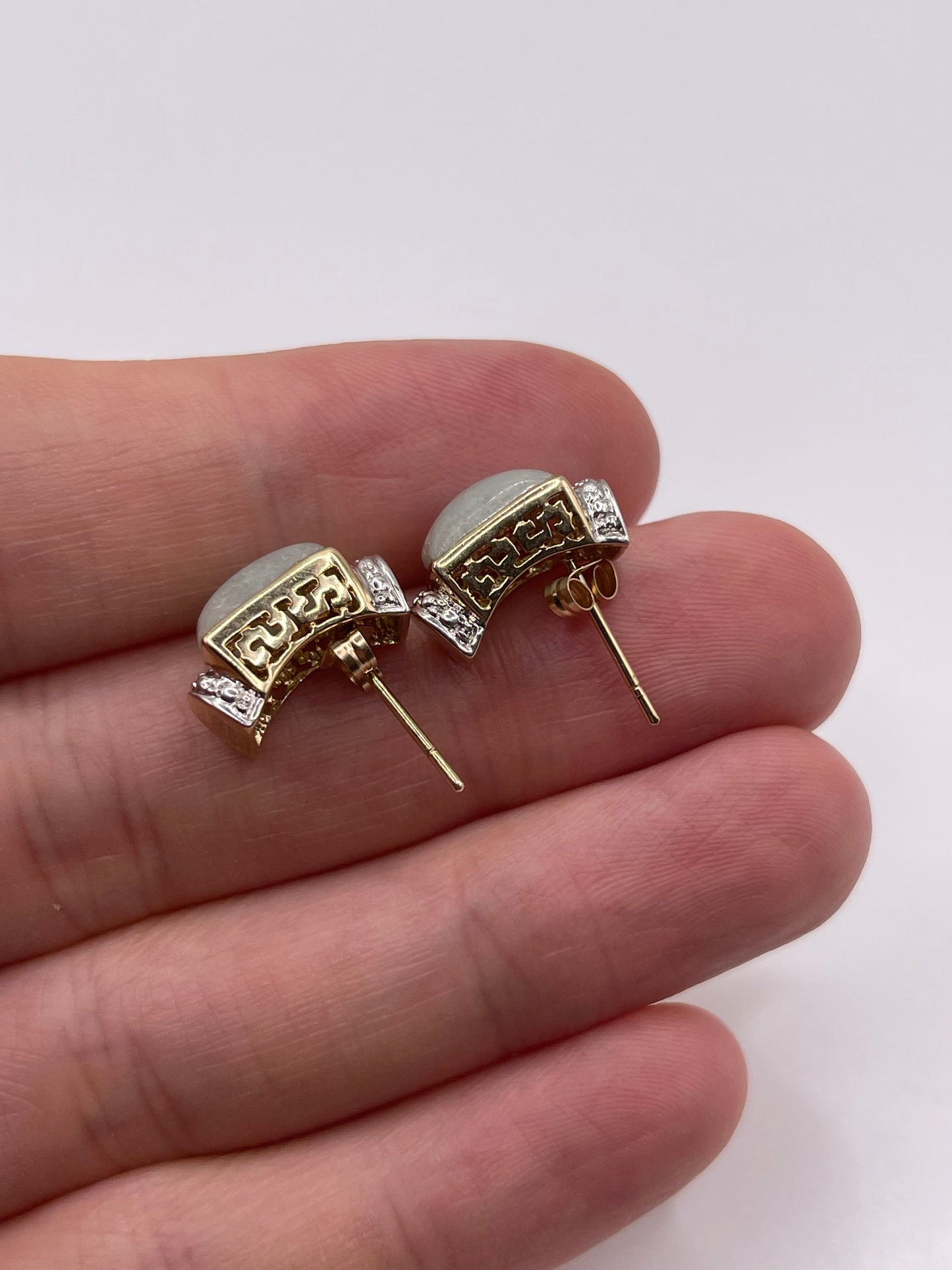 14ct gold jade and diamond earrings