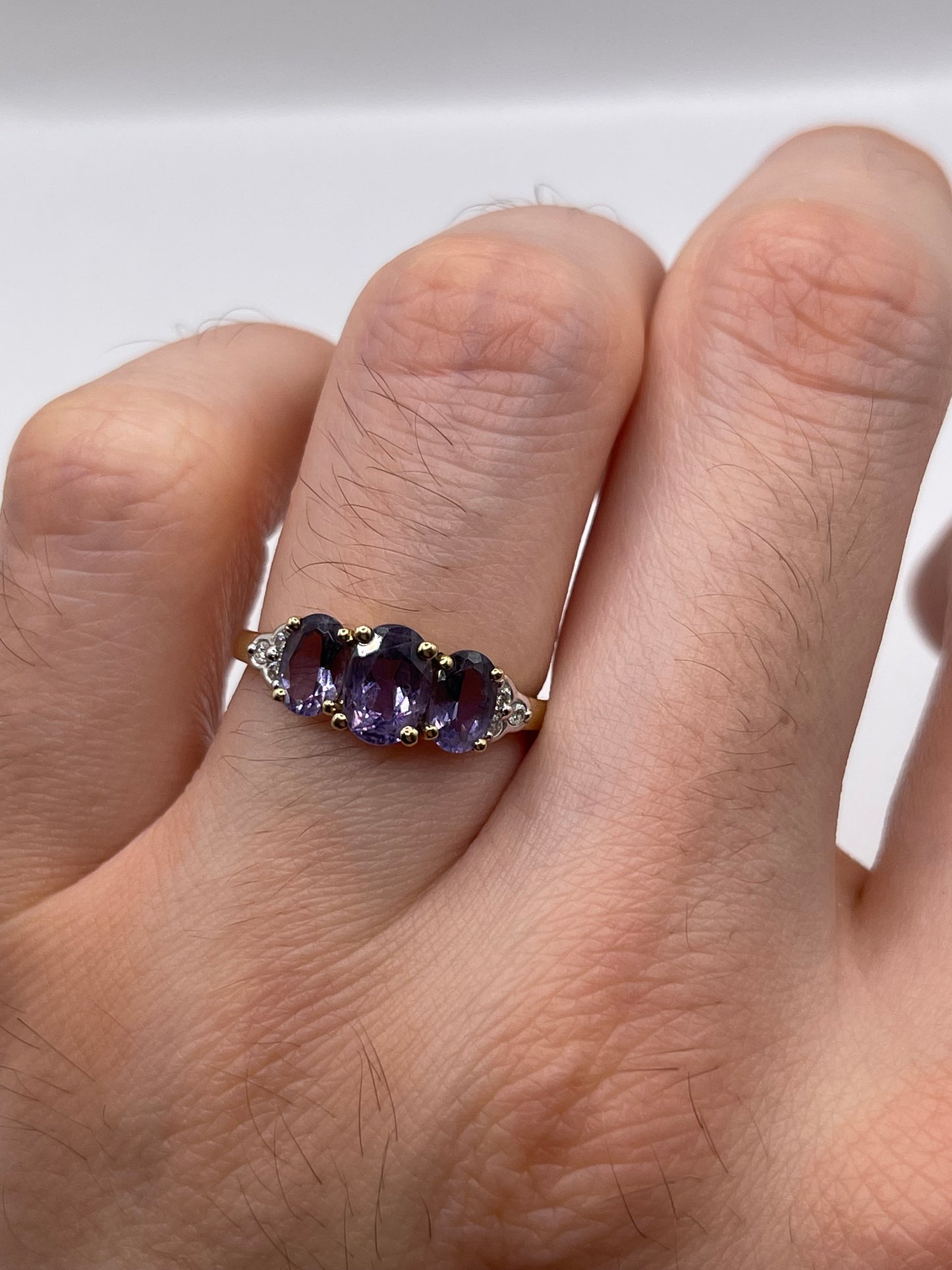 9ct gold iolite and diamond ring