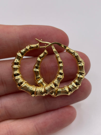 9ct gold bamboo creole earrings