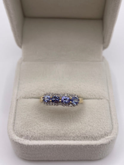 9ct gold tanzanite and diamond ring