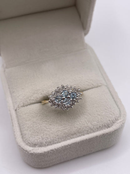 9ct gold aquamarine and diamond ring