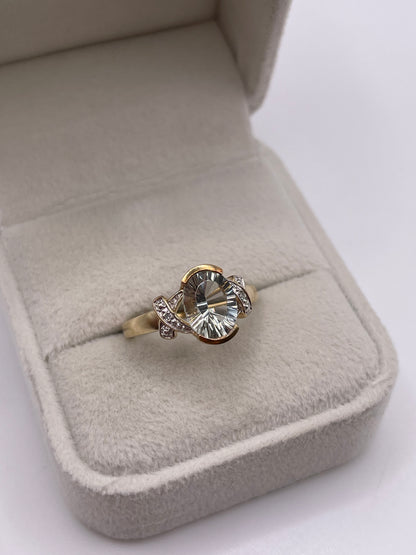 9ct gold green amethyst and diamond ring