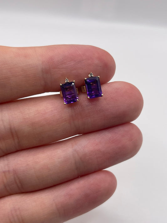 9ct gold amethyst and diamond earrings