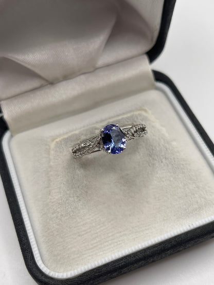 9ct white gold tanzanite and diamond ring