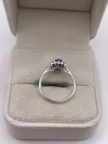 9ct white gold tanzanite and zircon ring