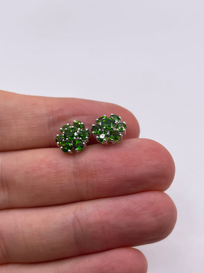 9ct white gold diopside cluster earrings