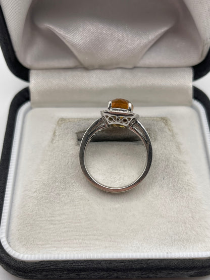 18ct white gold citrine and diamond ring