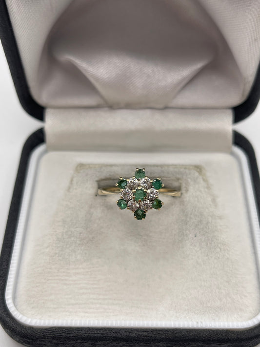 9ct gold emerald and cz ring