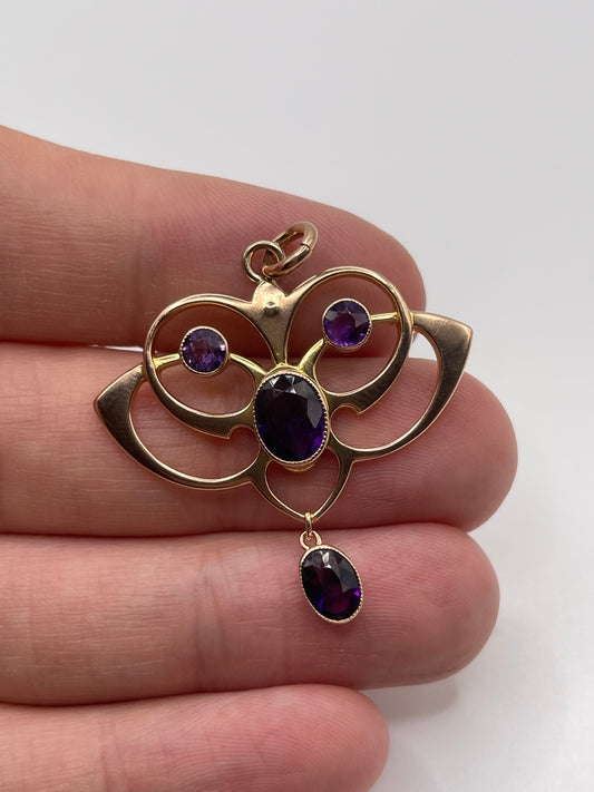 Antique 9ct rose gold amethyst pendant