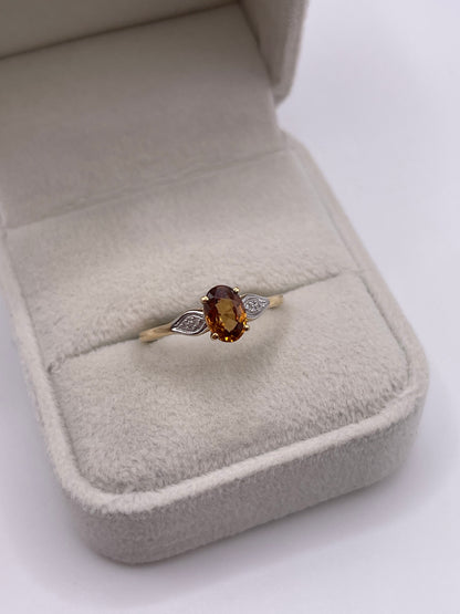 9ct gold citrine and diamond ring