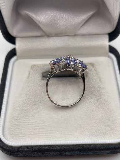 9ct white gold tanzanite and zircon ring