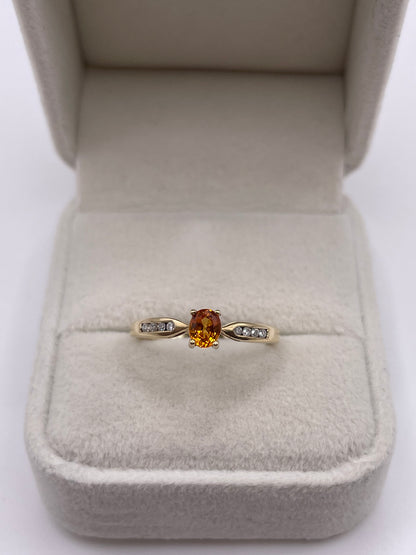 9ct gold spessartite garnet and diamond ring