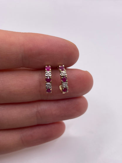 9ct gold ruby and diamond earrings
