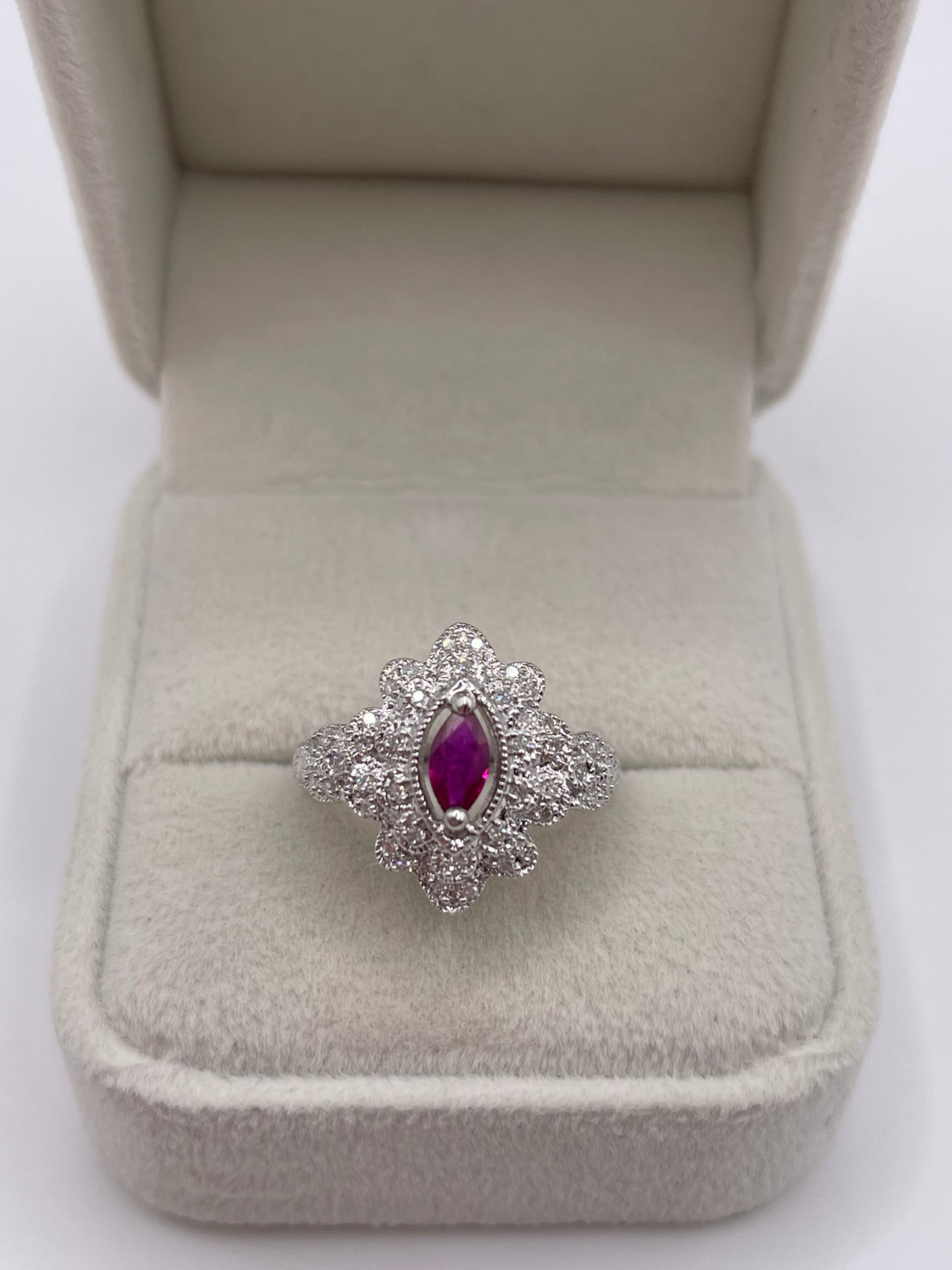 9ct white gold ruby and diamond ring