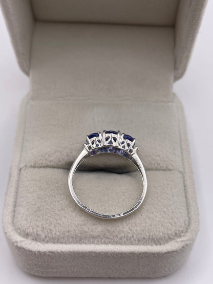 9ct white gold tanzanite and diamond ring