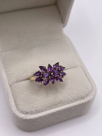 9ct gold amethyst cluster ring