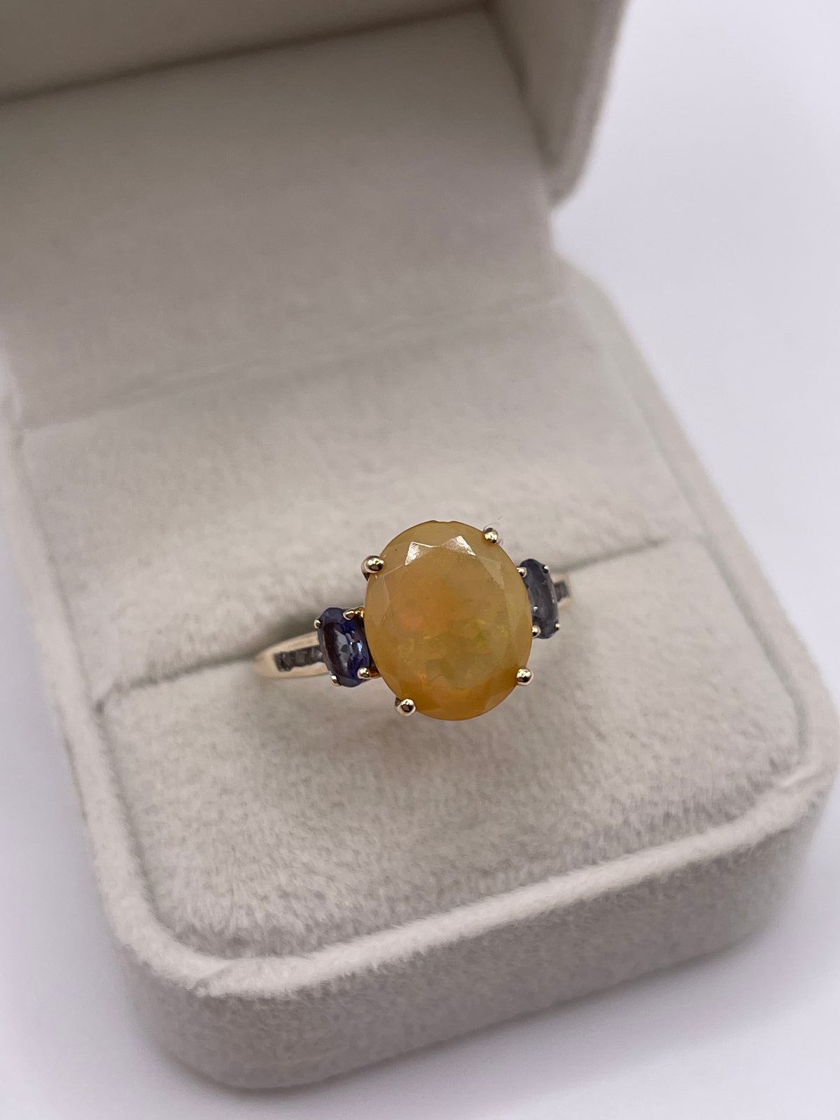 9ct gold opal, tanzanite and zircon ring