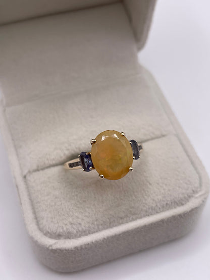 9ct gold opal, tanzanite and zircon ring