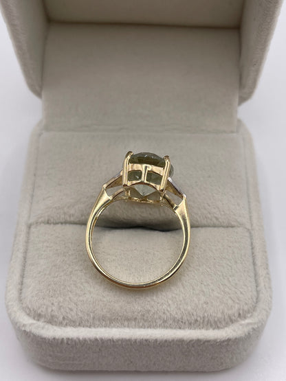 9ct gold green amethyst and diamond ring