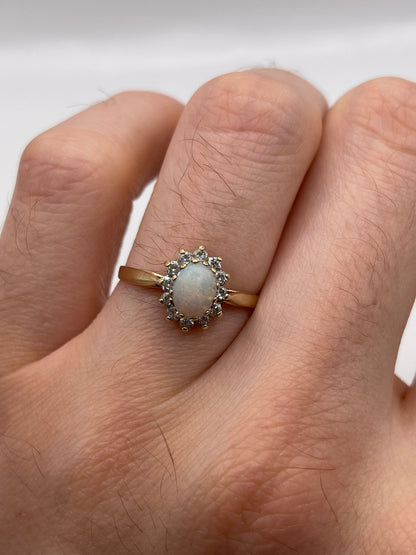 9ct gold opal and cz ring