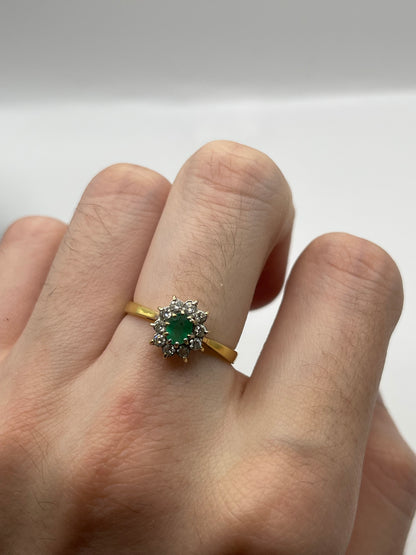 18ct gold emerald and diamond ring