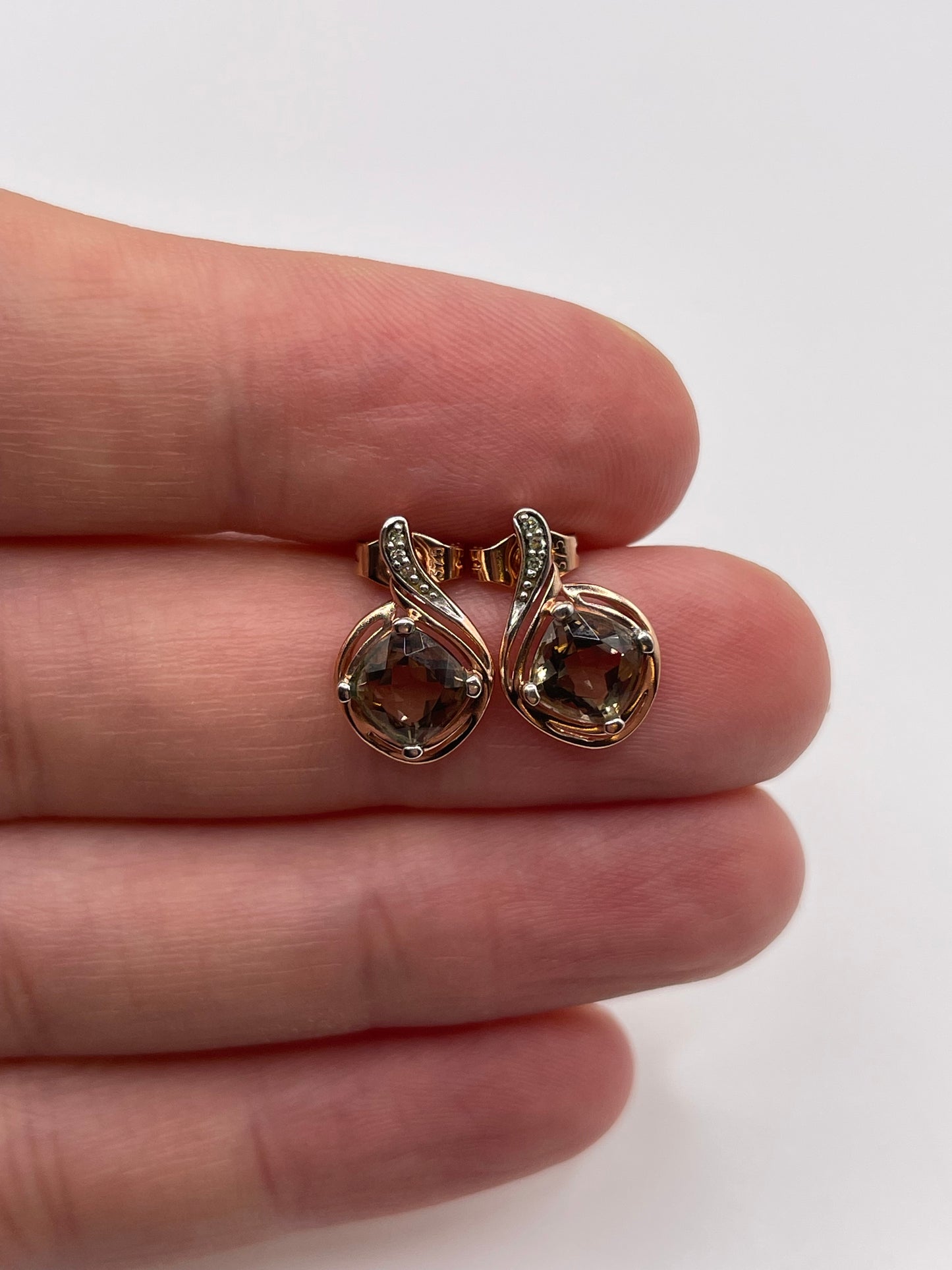 9ct rose gold quartz and diamond earrings