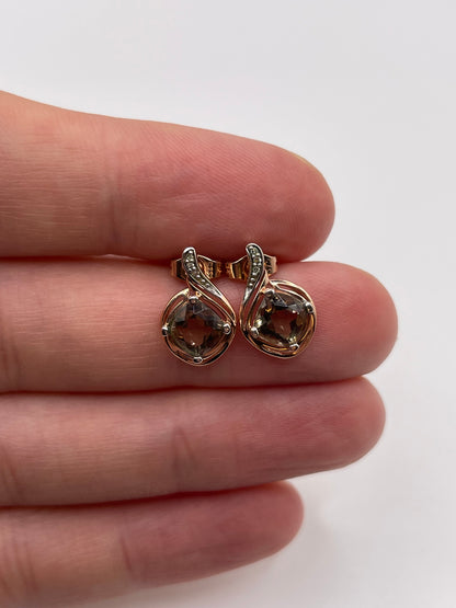 9ct rose gold quartz and diamond earrings