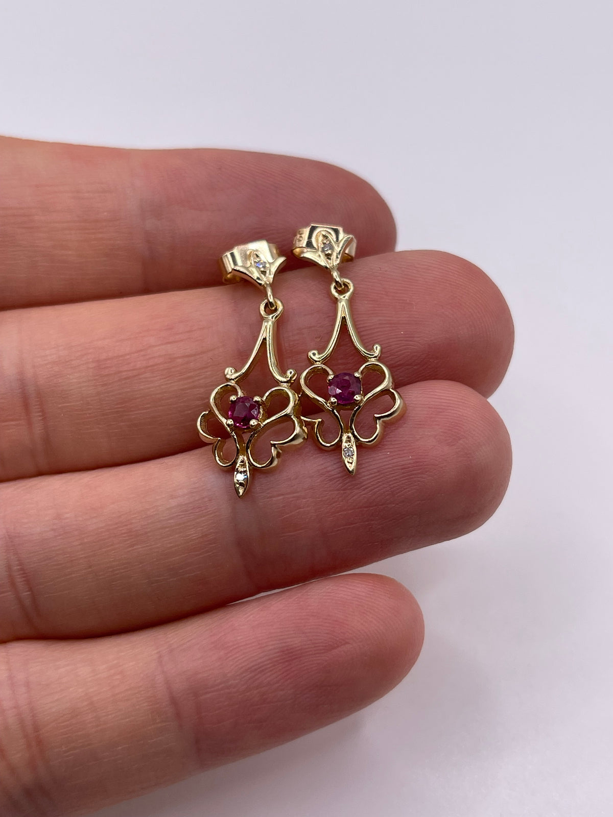 9ct gold ruby and diamond earrings