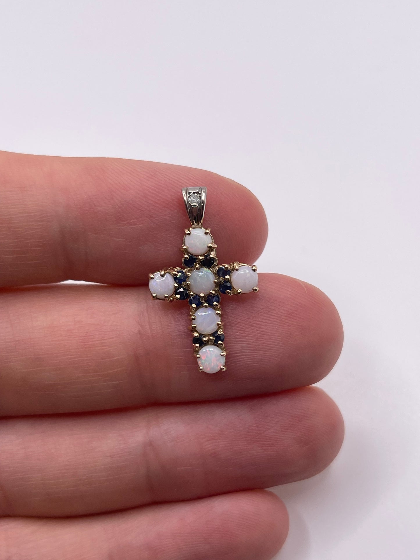 9ct gold opal and sapphire cross pendant