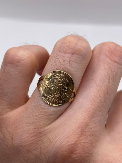 9ct gold St George medallion ring