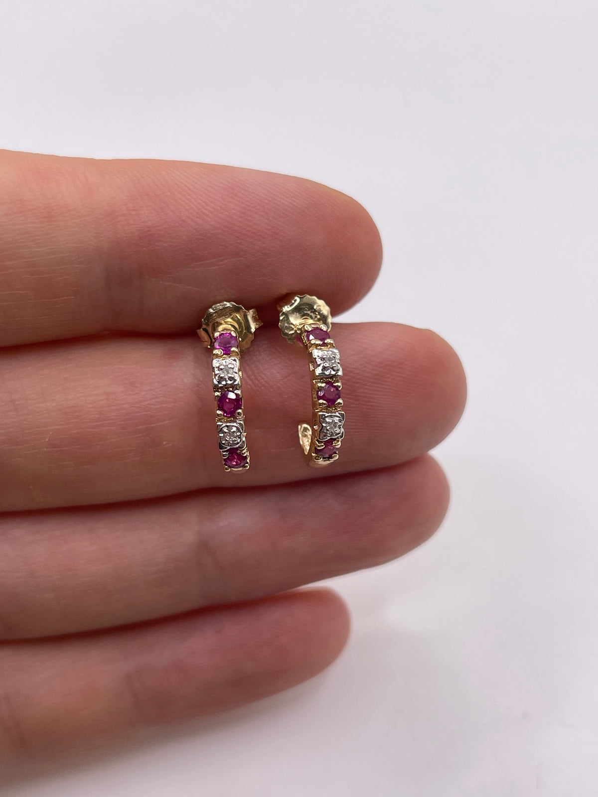 9ct gold ruby and diamond earrings