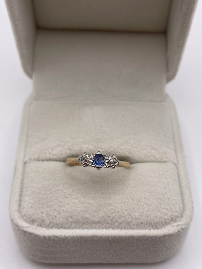 9ct gold platinum sapphire and diamond ring
