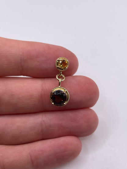 9ct gold citrine and Smokey quartz pendant