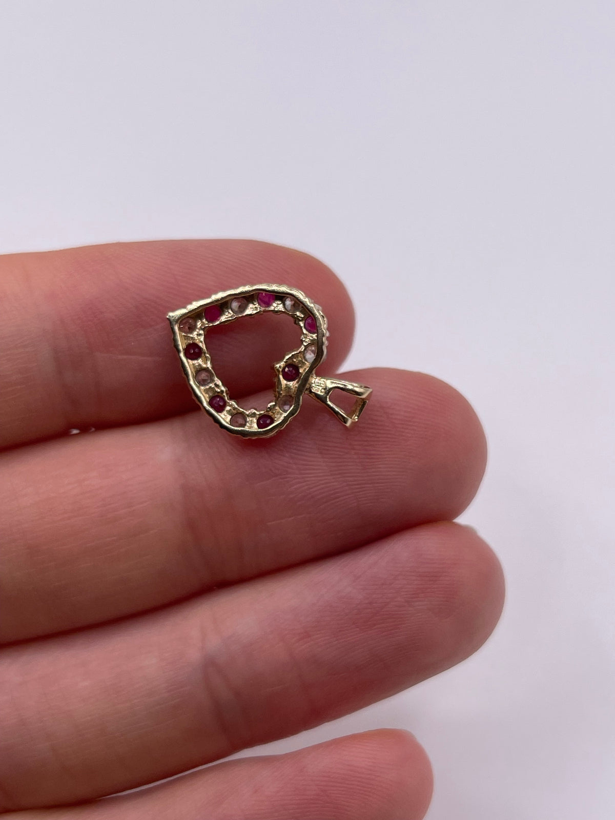 9ct gold ruby and cz heart pendant