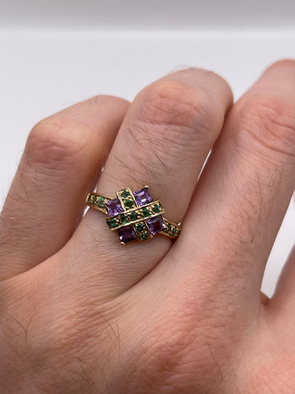 9ct gold amethyst and emerald ring