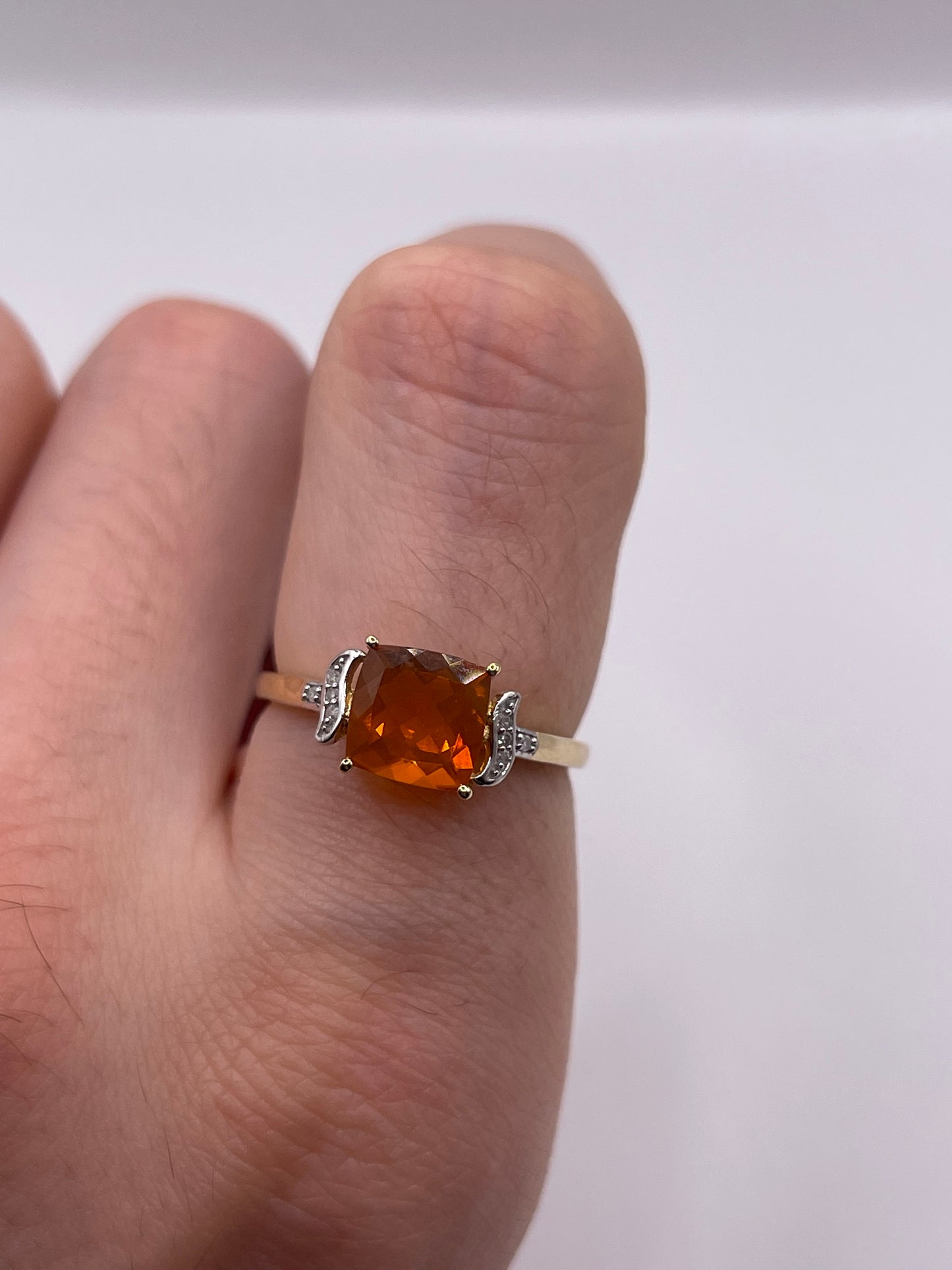9ct gold fire opal and diamond ring