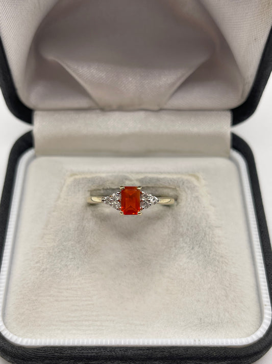 9ct gold fire opal and diamond ring