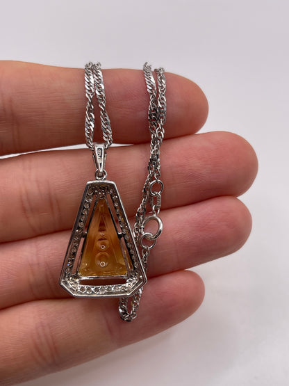 9ct white gold citrine and diamond necklace