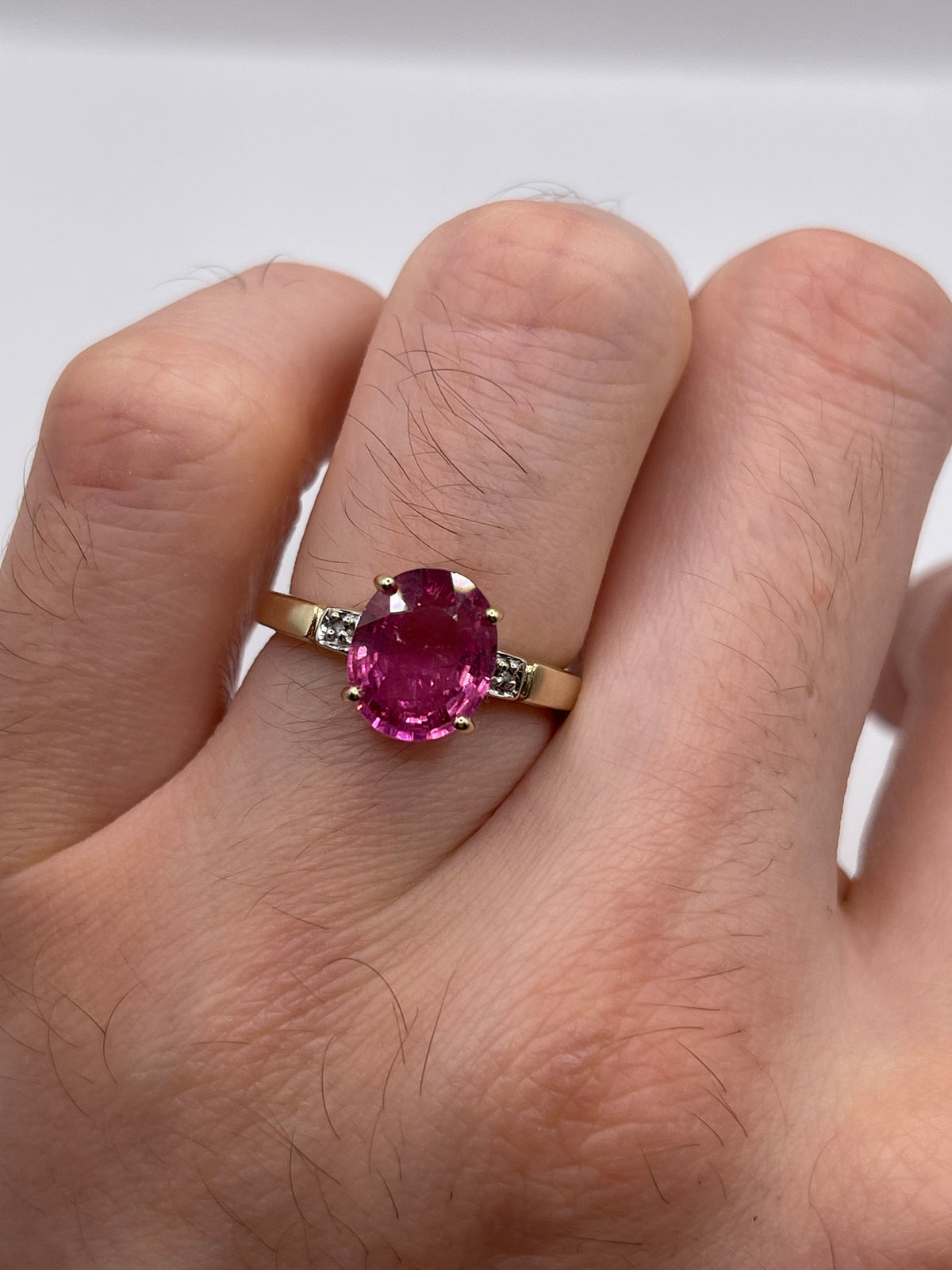 9ct gold rubelite tourmaline and diamond ring