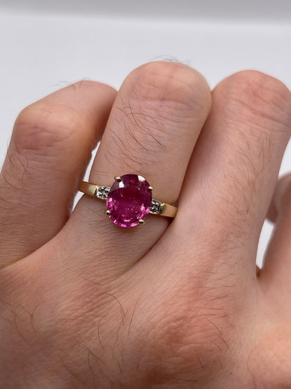 9ct gold rubelite tourmaline and diamond ring