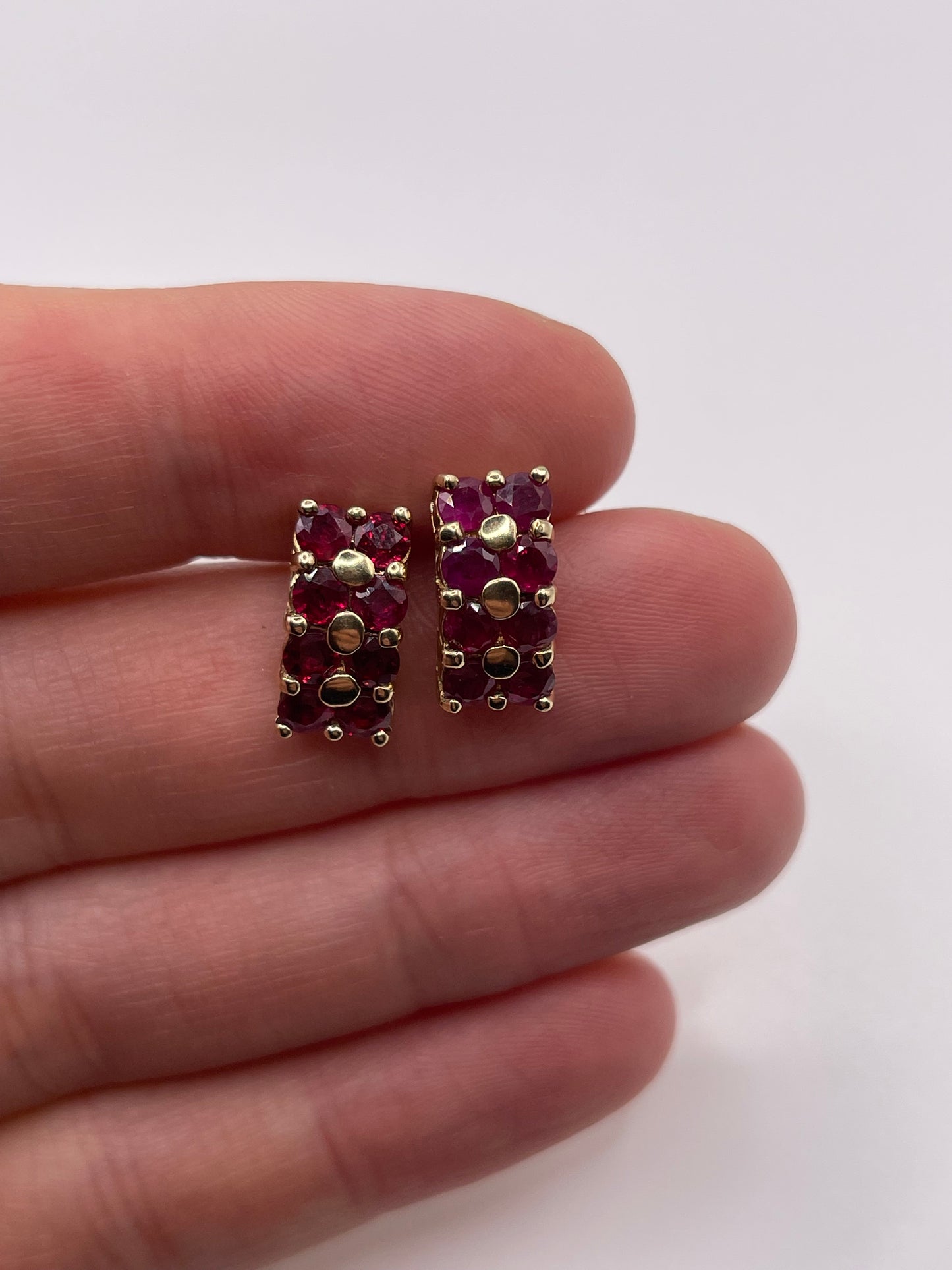 9ct gold ruby cluster earrings